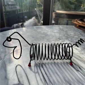 Mid-century metal 10-inch dachshund coiled metal letter / mail holder
